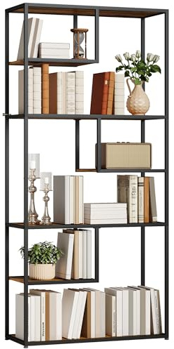 HOMCOM Libreria Scaffale a 7 Ripiani, Libreria Verticale Salvaspazio, Struttura in Acciaio, Scaffale Portaoggetti per Soggiorno Camera da Letto Ufficio Studio, Industriale, 83x34x180 cm, Marrone