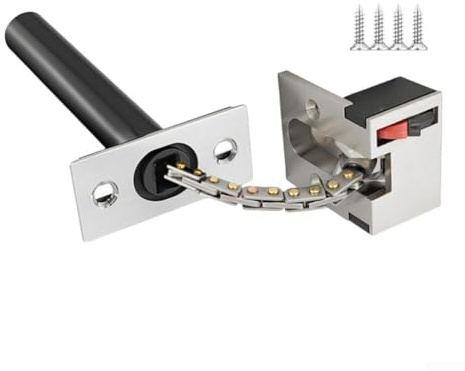 Cadena antirrobo oculta con construcción de aleación de zinc y cadena retráctil gruesa, funcionamiento resistente y silencioso para puertas seguras (plata)