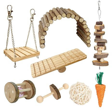 Balançoire pour petit animal domestique - Cage en bois naturel - 8 pièces - Pour hamster, balançoire - Accessoires pour hamster