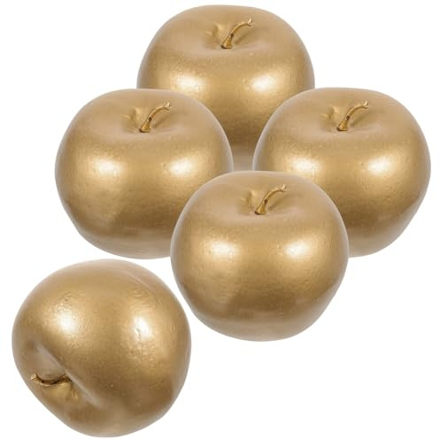 MOTHNUR Set 5 Pezzi Mela Oro Decorativa in Ldpe per Decorazioni Festa e Casa, Frutto Artificiale per Decorazione lungo Termine e Photo Prop