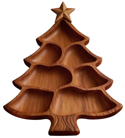 Christmas Tree Charcuterie Board, Wooden Divided Food Tray, Christmas Tree Serving Platter Cheese Board, for Party Snack Dessert Kitchen Living Room Restaurant Holiday