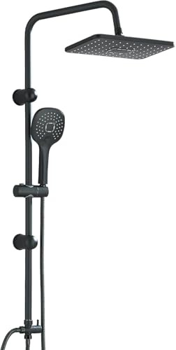 Shower Riser Kit with 29cm*19cm Rainfall Shower Head, 5 Spray Modes Handheld Shower with Rotating Bracket Shower Set Anti-Leak Hose,Easy Install, Suitable for Bathrooms Black