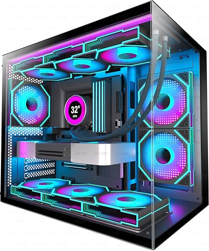HYXN H3 HYXN ATX PC Case - Pre-Installed with 6 Infinity Mirror PWM ARGB Fans - Compact Dual Cavity Mid-Tower PC Gaming Case - with Type-C 3.2-360mm Radiator Support