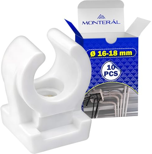 10 stycken häftklamrar PVC-rör Ø 16-18 mm M6 - rörklämma tillverkad av polypropylen i vit färg - MONTERAL