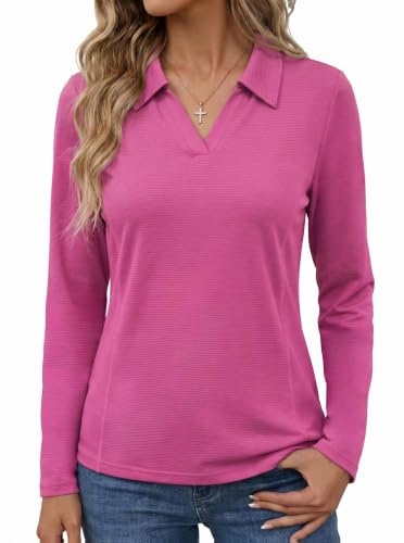 PINSPARK T-Shirt De Sport Femme UPF 50+ Polo Séchant Rapidement Respirant | Tee-shirt de course à manches longues col avec décolleté V tee-shirt fonctionnel léger golf tennis fitness yoga randonnée