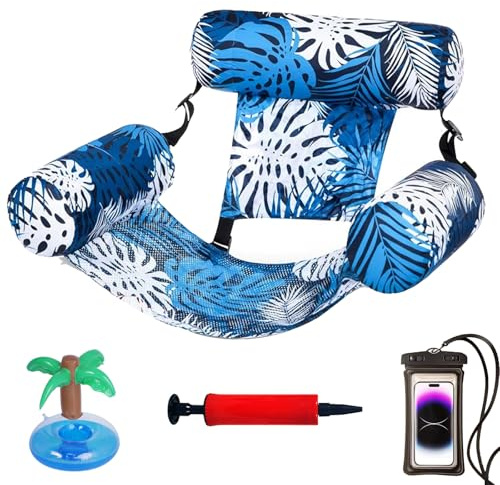 Fauteuil Gonflable Piscine Adulte - Hamac Piscine 4 en 1 Polyvalent, Bouée Confortable avec Filet, Matelas PiscineAdulte pour Plage, Vacances et Fêtes Estivales (A)