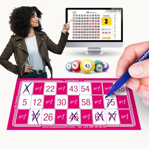 BINGO ESCOPRINT - 600 Cartones de Bingo | Juego de Bingo para PC de Regalo | Juego de Mesa | 90 Bolas | Bingo Adultos, Familias y Asociaciones | Magenta