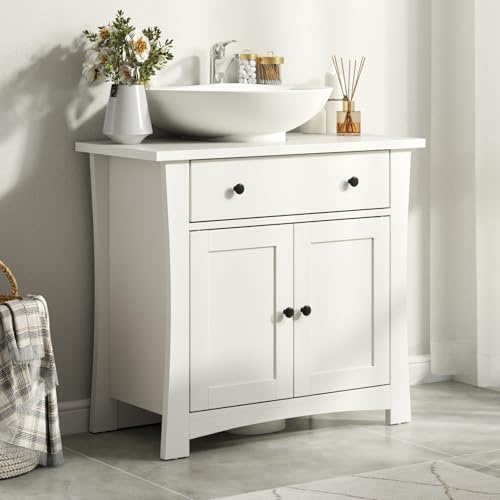 Gyfimoie Under Sink Bathroom Storage Cabinet, Pedestal Sink Cabinet with 2 Doors, Floor Under Basin with Drawer, Bathroom floor Cabinet for Washbasins with Pedestal (60 x 30 x 60 cm) (White)