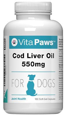 Cod Liver Oil 550mg for Dogs | 180 Soft Gel Capsules | Support the Health of The Skin and Coat | Manufactured in the UK