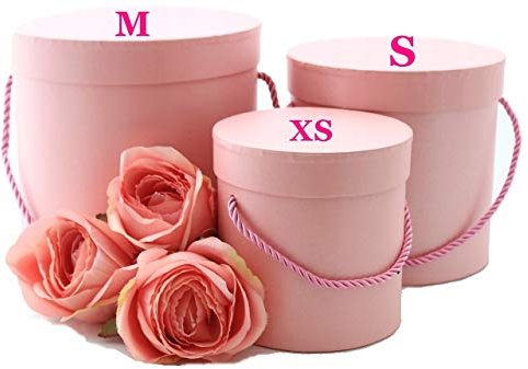 3er Set runde Dekoschachteln in Rosa mit rosafarbener Kordel, Dekobox, Blumenbox, Aufbewahrungsbox, Hutschachtel