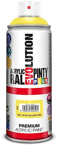 PINTYPLUS EVOLUTION Pintura Acrilica Brillo Spray 520cc Amarrillo RAL 1018 Yellow Zinc, Único, 400 ml (Paquete de 1), 400