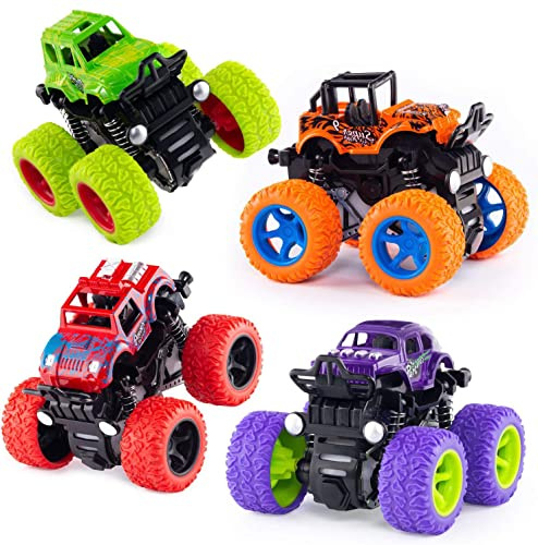 ANAOER 4 Pack Monster Trucks Toys for Boys 2 3 4 5 6 7 Year Old, Friction Powered Pull Back Car Toys for Toddlers Kids Ages 3-5 2-4 4-7, Best Birthday Christmas Party Gift for Boys and Toddlers