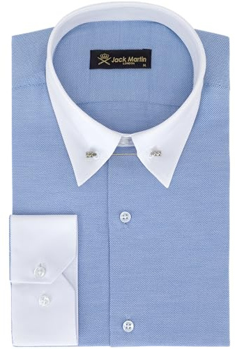 Jack Martin - Camicia Oxford con Colletto a Spilla - Camicie Formali Slim Fit per Uomo (Blu Scuro,XL)