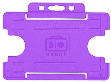 BioBadge Purple ID Card Holders Open-Faced for ID Badges Landscape 100 Pack