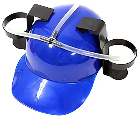 Ekrfxh Guzzler - Casco per bere, regolabile, con supporto per lattine, cappello di paglia per birra, bibite, feste, gadget divertenti, Blu, Taglia unica