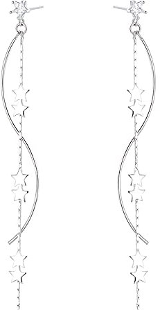 SLUYNZ 925 Sterling Silber Stern Ohrringe Kette für Frauen Damen - Baumeln Tropfen Lange Hängend