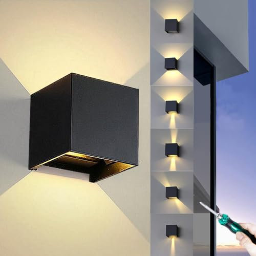 LED Wandlampe 12W Wandleuchte Innen Aussen Wasserdicht IP65 Außenlampe 3000K Warmweiß Schwarz Up und Down Außenleuchte mit Einstellbarer Lichtstrahl für Wohnzimmer, Treppe, Schlafzimmer, Garten