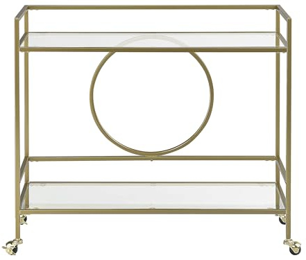 Beliani Carrello da cucina dorato a due ripiani aperti in vetro 90 x 35 cm