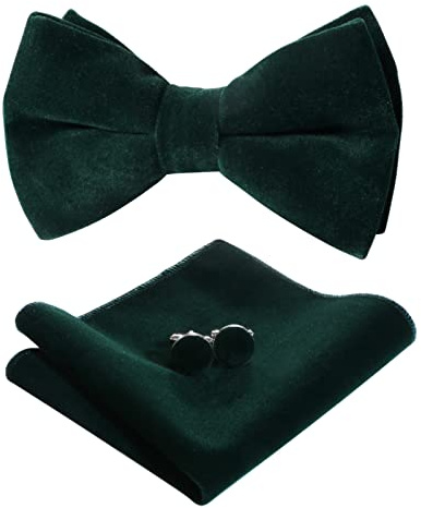 HOULIFE Set di cravatte a farfalla da uomo - Cravatta a farfalla regolabile in velluto pre-annodata, cravatta a farfalla monocromatica, set di gemelli da polso per sposo, matrimonio formale con