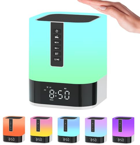 Aufladbar Bluetooth Lautsprecher mit Licht,Tageslichtwecker mit Sound Machine und Timer,kabellos LED Tischlampe Touch Dimmbar 48 RGB Farbwechsel,Geschenke für Mädchen Kinder Teenager Geschenk Frauen