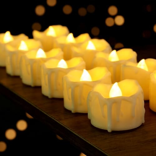 Yakpo 12 Pack Timer Tea Lights Candles Battery Operated, Flameless Flickering LED Timer Votive Tealight, Outdoor Flicker Electric Fake Candles Bulk for Christmas Halloween Pumpkin Light Decorations