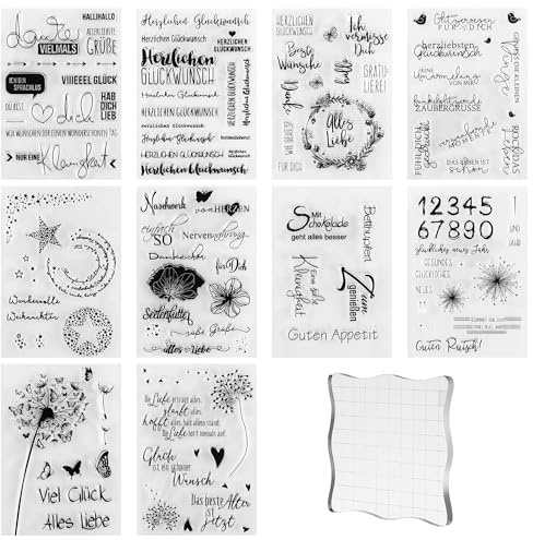 Set di 10 timbri in silicone,Scrapbooking Timbri Silicone,con blocco di timbri, 10 x 10 cm,Modelli di stile multipli,Perfetto per fai da te, scrapbooking di diari, matrimoni, inviti, ecc.
