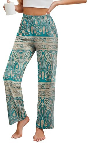 HAPYWER Jogginghose Damen Lange Hose Gerades Bein Haremshose luftig Lang Yogahose Locker Schlupfhose mit Tasche(Flower68,L)