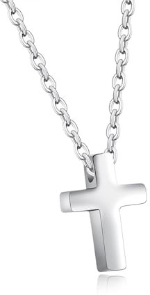 Kreuz Kette Damen, Kleines Kreuzkette Silber Damen Halskette mit Kreuzanhänger Edelstahl Kette mit Kreuz Anhänger Mini Silberkette mit Schmuck Geschenkbox für Kinder Jungs Mädchen Frauen