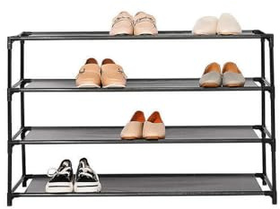 Avilia Meuble à chaussures empilable pour entrée et chambre - Étagère à chaussures avec 2 étagères, 59 x 28 x 38 cm, métal noir