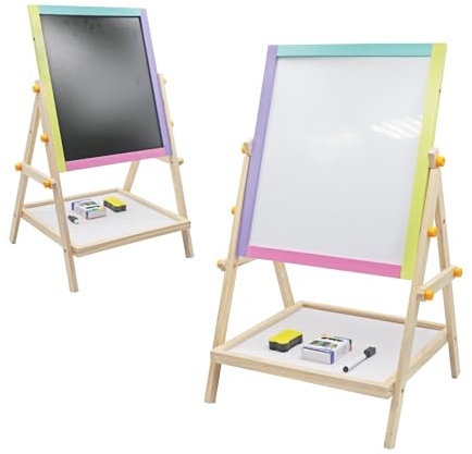 BUDDY BABY Creative Board - Lavagna creativa per bambini Montessori - Doppia faccia con cavalletto - Include scatola di gessetti, 2 gomme e 1 Boli - Dimensioni: 65 x 37 x 35