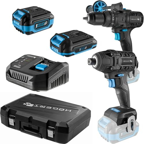 HÖGERT TECHNIK Akku-Schlagbohrschrauber-Set 18V, 200 Nm & 100 Nm, 2 Bürstenlose Schlagschrauber, 2x Akku, 4A Ladegerät, LED-Beleuchtung, Metallgetriebe, Für Holz & Metall