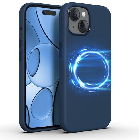 GLYXOR Premium Handyhülle für iPhone 15 blau matt aus Silikon, kompatible mit MagSafe - 4 Schutzschichten - stoßfeste, Kratzfeste, schlanke magnetische Schutzhülle für Apple iPhone 15 Slim case