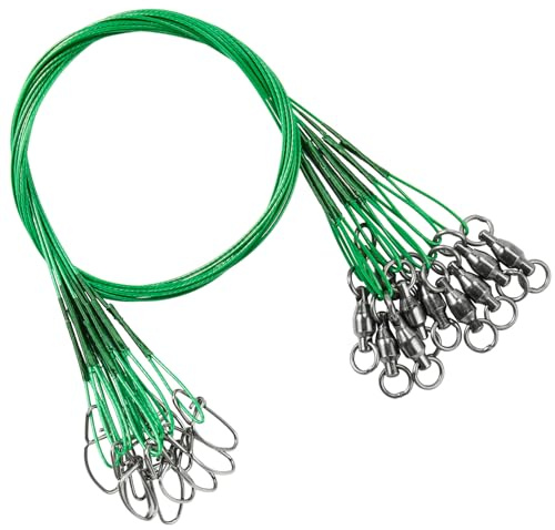 9Tong Stainless Rigs Fishing Leader Lure Steel Swivel Fishing Leaders Freshwater Saltwater Snap Wire Leader Stainless Black Nickel #1 50lb 9.8in 20pcs