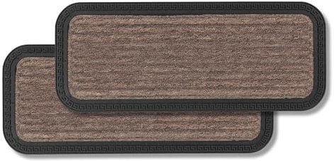 Fußmatte Außen & Innen - 2er Set 25x60 cm Braun Linien - Sauberlauf Türmatte rutschfest - Schmutzfangmatte strapazierfähig - Fussmatte aussen Stufen