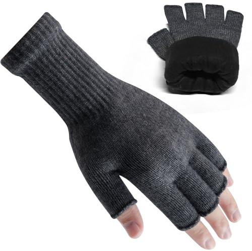 Rahhint Alpaca Wool Fingerless Gloves for Men Women Double-Layer Winter Gloves Warm Windproof Knitted for Typing Driving