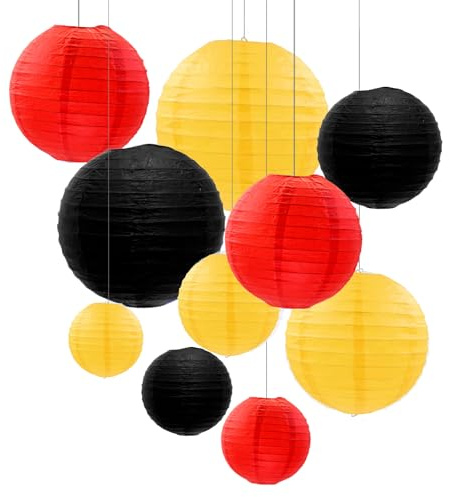 ZYOOO 10pcs Paper Lanterns,10/15/20/25cm Round Hanging Paper Lanterns Decoration for Birthday Party,Wedding,Graduations,Christmas Garden Decoration(Red,Black,Yellow)