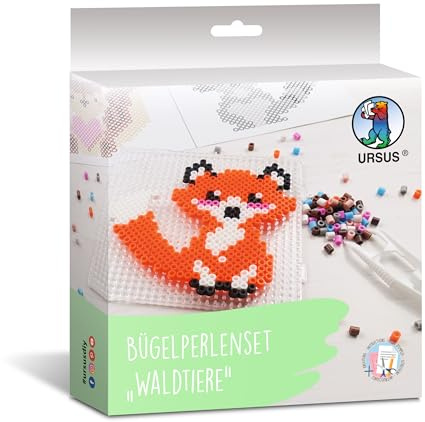 Ursus 3941 00 04 - Set de Perles à Repasser Animaux de la forêt, 2000 Perles, 5-10 Motifs, Set de Bricolage DIY à enficher, créer des Images de Perles & Les Faire soi-même