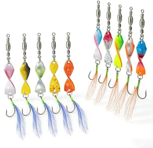 10 unidades Twist Spoons para trucha activa, 3 g, juego de cebos para trucha con giratorio, accesorios de pesca Twister con anzuelos de pesca, anzuelos individuales, intermitentes
