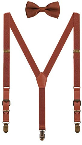 WANYING Enfants Bébé Garçon Fille Bretelle Nœud Papillon Ensemble pour 1 à 8 ans, Retro Vintage 3 Bronze Clips Y-forme 2cm Bretelles - Marron
