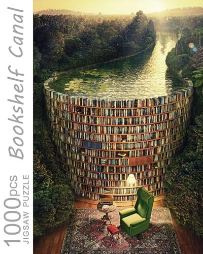 Jigsaw Puzzles for Adults, 1000 Pieces and up, Bookshelf Canal Puzzle, Books Library Challenging Funny Puzzles for Friends Family Activity Game Nights Gifts