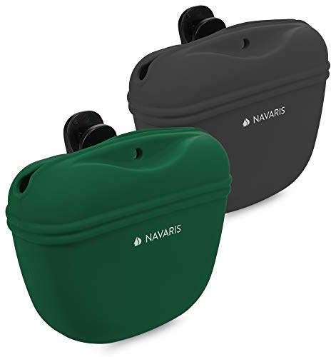 Navaris Sac à friandise pour Chien - Set 2X Pochette avec Clip en Silicone écologique pour Nourriture Croquette - Promenade entraînement Dressage