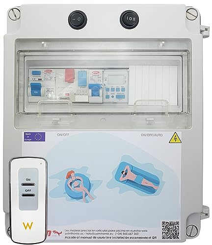 SWIMHOME Cuadro eléctrico para Piscina Guardamotor, Transformador 100W, Mando a Distancia para iluminación ON/Off (Guardamotor 2CV (6-10A))