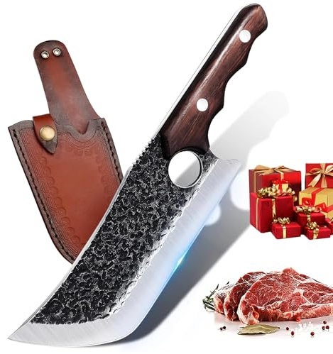 DRGSKL Hand Forged Meat Cleaver Knife Fathers Butcher Knives for Meat Cutting Full Tang Chef Knife with Belt Sheath and Gift Box High Carbon Steel for Kitchen or Camping, Gift for Dad