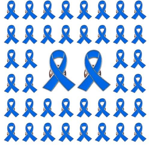 WANDIC 50 PCS Pins Épingles à Ruban Bleu pour la Sensibilisation au Cancer du Colon Broches en Métal Accessoire Decoration pour Homme ou Femme Activités Sociales