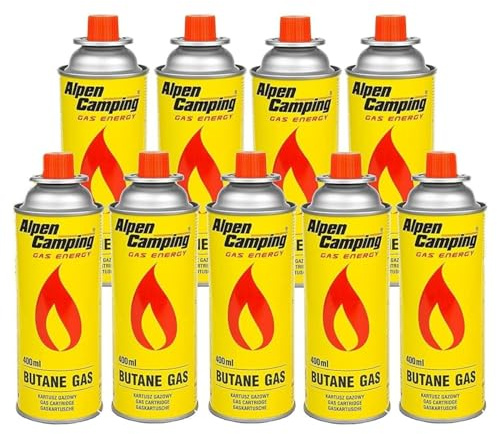 Alpen Camping Cartucho de Gas 400 ml, Certificado: Pi 0875, Compatible con EN417, isobutano, Rango de Funcionamiento de -10 ° C a + 40 ° C, IK004 (9)