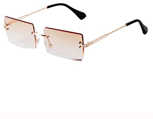 ADEWU Gafas de sol rectangulares sin montura Mujeres Hombres Retro Gafas Vintage UV400 Unisex Ultra Ligeras