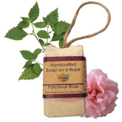 Soap on a Rope - Patchouli Rose - Plastic Free - Vegan - Palm Free Handmade in Devon uk - The Natural Spa Natural soap bar for Men and Women