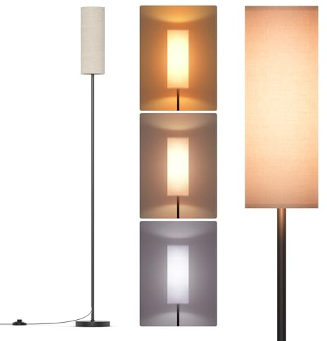 Lithomy Lampada da terra a LED, lampada da terra dimmerabile per soggiorno, lampada da terra a 3 temperature di colore, lampada da lettura con paralume in lino e interruttore a pedale