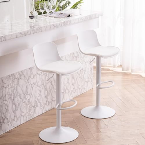 YOUNIKE Barhocker Weiß Barstühle 2er Set, Bar Stool Höhenverstellbar Drehstuhl, Küchenstühle Tresenstuhl mit Rückenlehne, Hohe Barhocker für Bartheke Küche