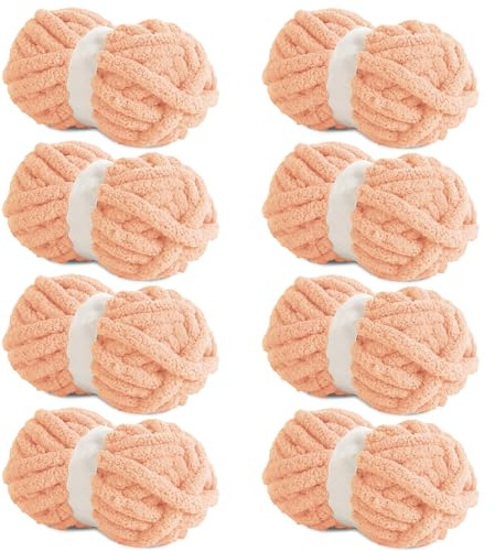 Hombys Apricot Pink Chunky Chenille Yarn for Crocheting & Knitting, Super Bulky Thick Fluffy Yarn, 8 Jumbo Packs (27 yds, 8 oz Each Skein)